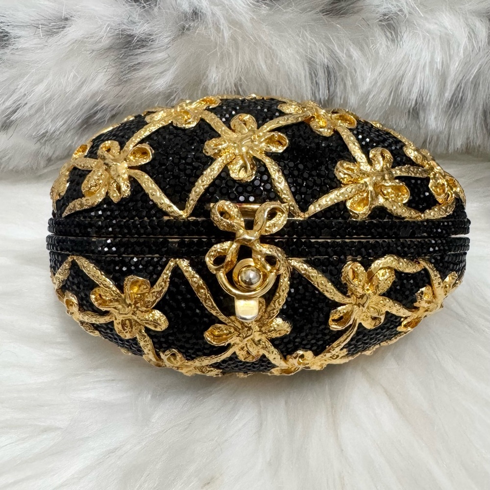 Judith Leiber Minaudiere Faberge Egg Crisscross Bow Handbag